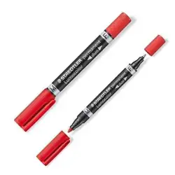 (348-2) STAEDTLER MARCADOR PERMANENTE DÚO LUMOCOLOR 348 DOBLE PUNTA FINA/MEDIA ROJO