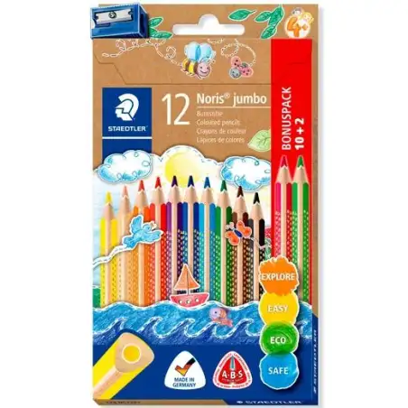 (128 NC12P1) STAEDTLER LÁPICES DE COLORES JUMBO 128 SURTIDOS ESTUCHE 10+2 UD + SACAPUNTAS DE REGALO