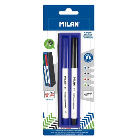(BWM10402) MILAN MARCADORES PIZARRA BLANCA C/SURTIDOS 4 UD + 1 BORRADOR MAGNÉTICO BLÍSTER