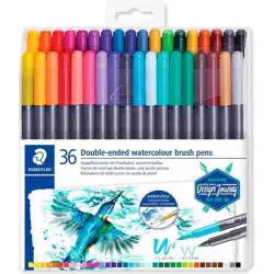 (3001 TB36) STAEDTLER ROTULADORES DESIGN JOURNEY DOBLE PUNTA FINA/PINCEL ACUARELABLES C/SURTIDOS ESTUCHE 36 UD