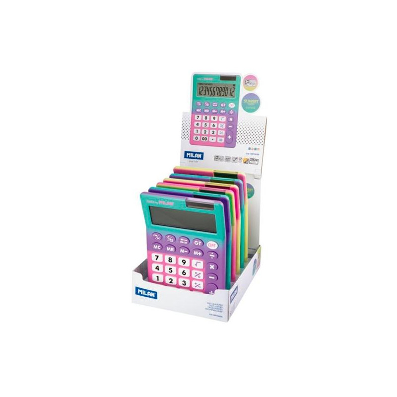 (159706SN) MILAN CALCULADORA 12 DÍGITOS SUNSET -CAJA EXPOSITORA 6U-