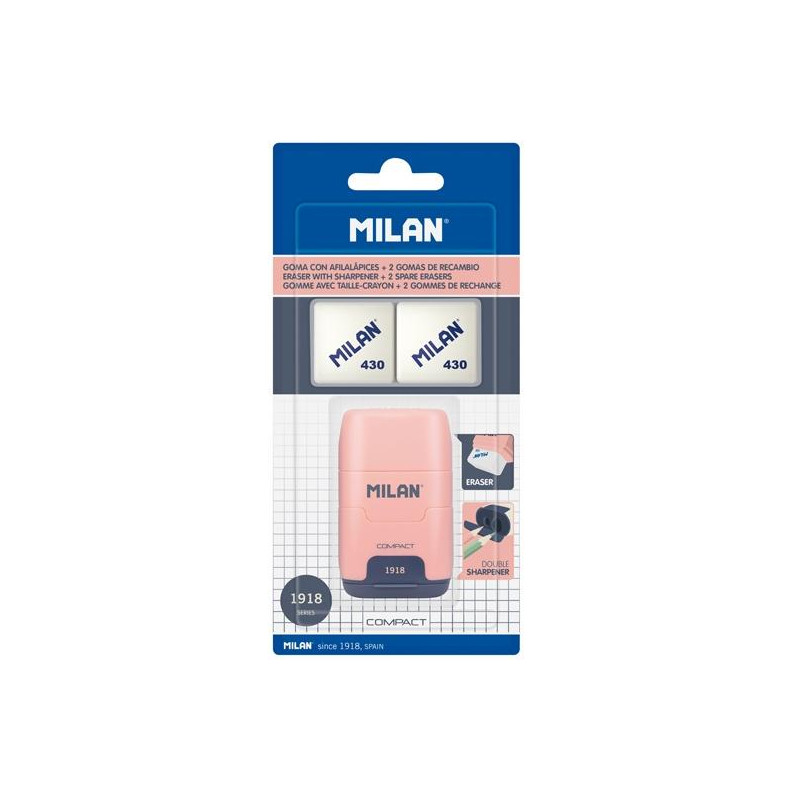 (BYM10140SNCP) MILAN AFILABORRA COMPACT SERIE 1918 + 2 GOMAS DE RECAMBIO BLÍSTER ROSA