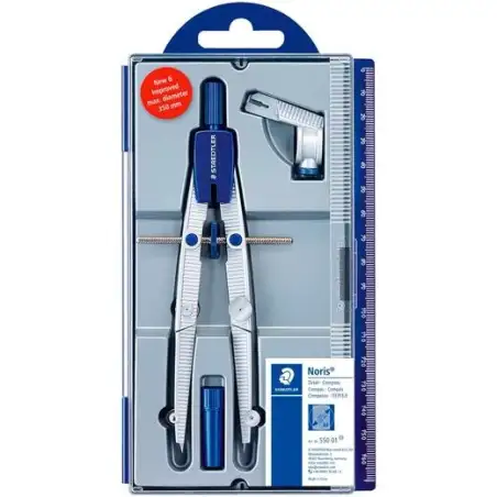 (550 01) STAEDTLER COMPÁS ESCOLAR NORIS 550 ESTUCHE CON ADAPTADOR UNIVERSAL + TUBO DE MINAS GRIS METALIZADO