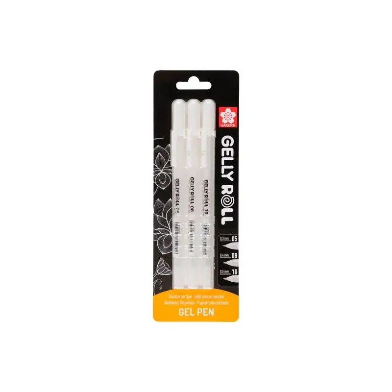 (BLXPGB3A) TALENS SAKURA BLISTER DE 3 BOLÍGRAFOS GELLY ROLL 05/08/10 GEL BRILLANTE BLANCO