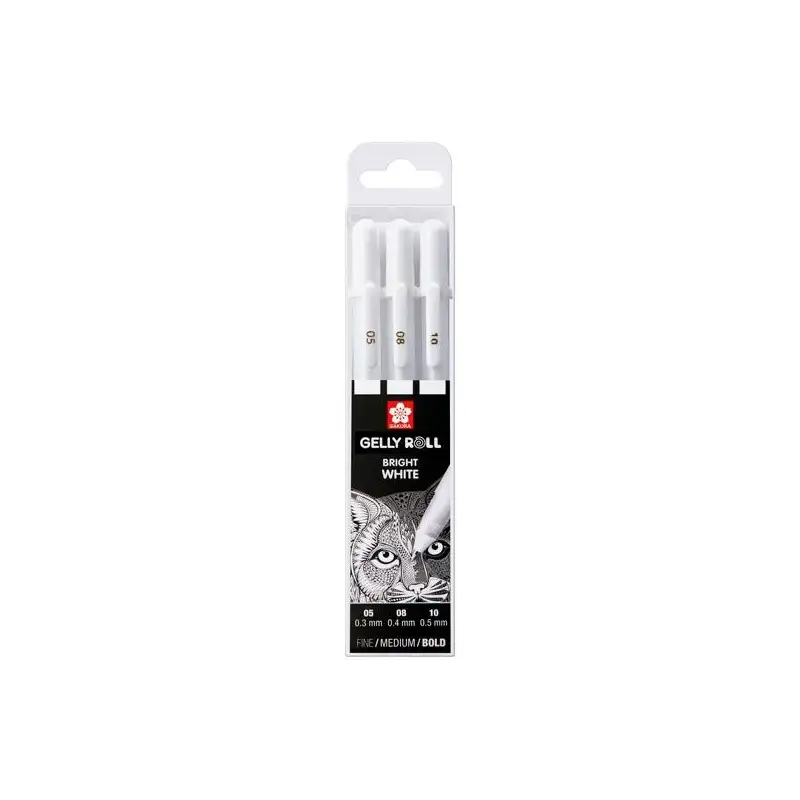 (POXPGBWH3C) TALENS SAKURA BOLÍGRAFOS GELLY WHITE FINO/MEDIO/GRUESO GEL BRILLANTE ESTUCHE DE 3 BLANCO