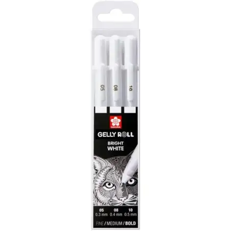 (POXPGBWH3C) TALENS SAKURA BOLÍGRAFOS GELLY WHITE FINO/MEDIO/GRUESO GEL BRILLANTE ESTUCHE DE 3 BLANCO