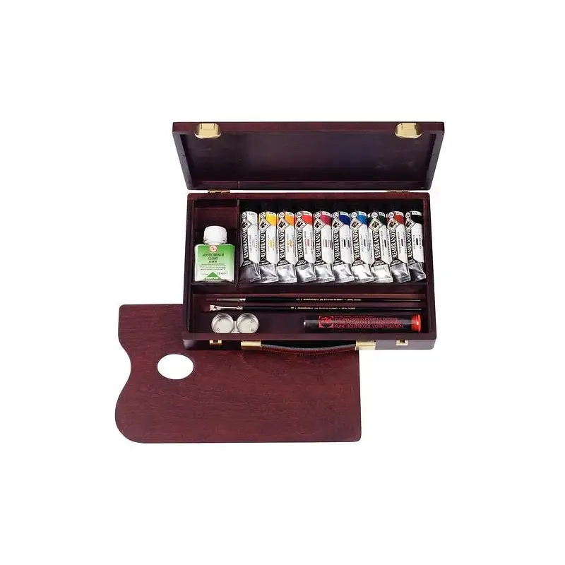 (18840004) TALENS REMBRANDT SET CON 10 TUBOS ACRÍLICOS DE 40ML COLORES SURTIDOS CAJA DE MADERA
