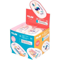 (CNM1416STM) MILAN GOMA OVALADA 1416 SERIE SPECIAL STORY TIME CAJA EXPOSITORA DE 16 BLANCO