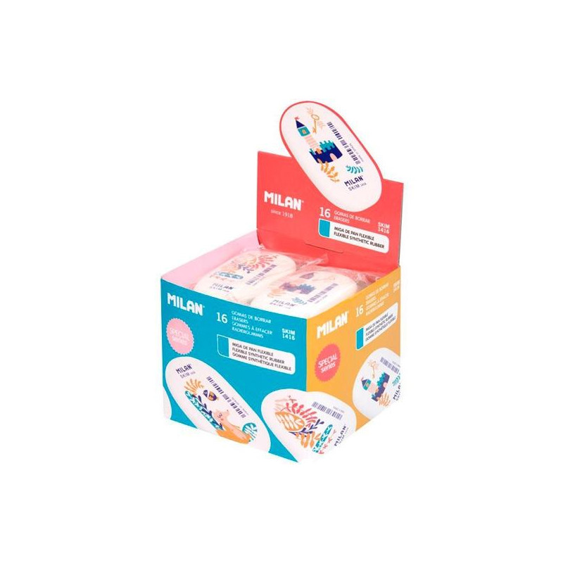 (CNM1416STM) MILAN GOMA OVALADA 1416 SERIE SPECIAL STORY TIME CAJA EXPOSITORA DE 16 BLANCO