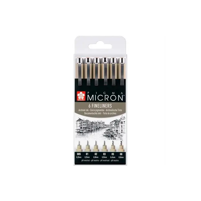 (POXSDK6) TALENS SAKURA ROTULADORES PERMANENTES PIGMA MICRON FINELINER ESTUCHE DE 6 NEGRO