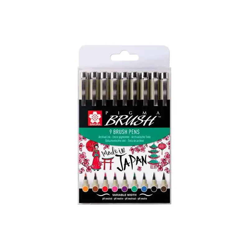 (POXSDKBR9) TALENS SAKURA ROTULADORES PUNTA PINCEL PIGMA BRUSH PENS C/SURTIDOS ESTUCHE 9 UD