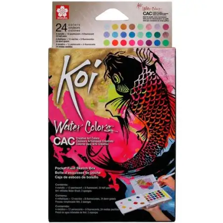 (XNCW24MPN) TALENS SAKURA KOI ACUARELAS WATER COLORS SKETCH BOX 24 CREATIVE ART COLORES METÁLICOS SURTIDOS