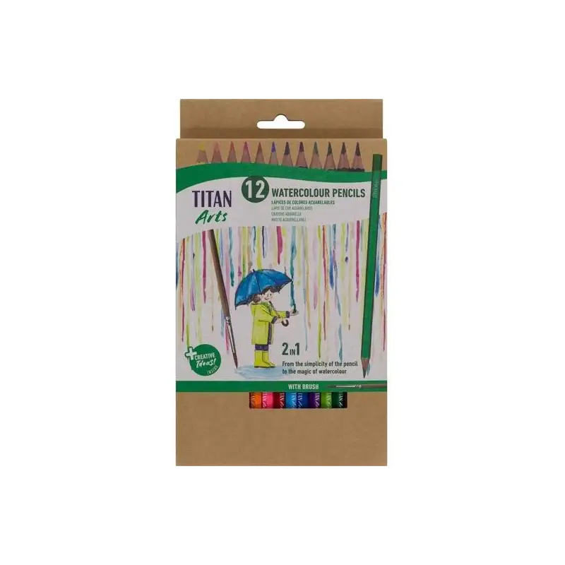 (130120012) TITAN ARTS LÁPICES DE COLORES ACUARELABLES SURTIDOS ESTUCHE 12 UD + PINCEL