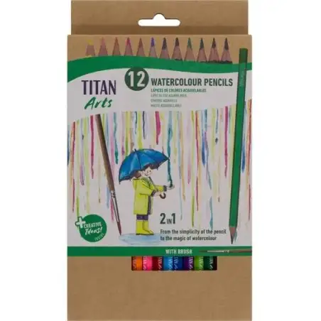 (130120012) TITAN ARTS LÁPICES DE COLORES ACUARELABLES SURTIDOS ESTUCHE 12 UD + PINCEL