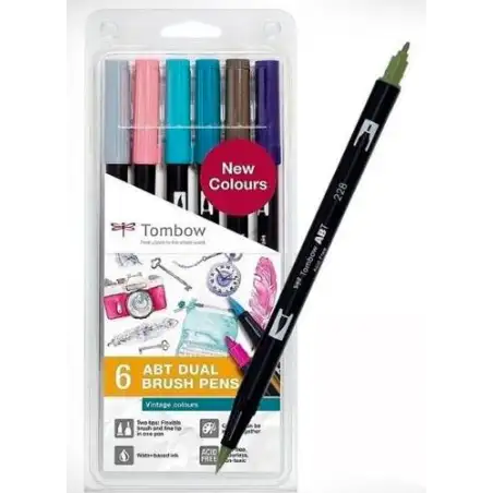 (ABT-6P-5/ABT-6C-5) TOMBOW ABT DUAL BRUSH ROTULADORES DOBLE PUNTA FINA/PINCEL C/SURTIDOS VINTAGE ESTUCHE 6 UD