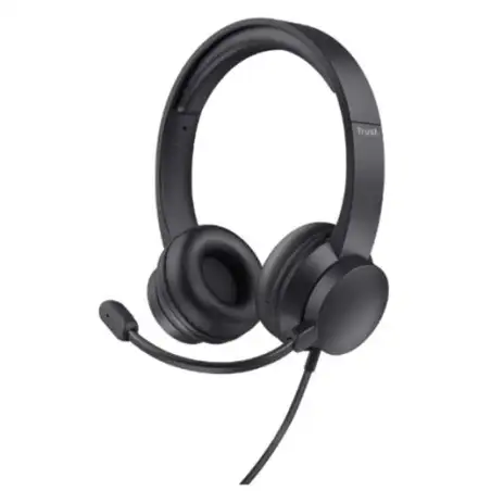 (25333) TRUST AURICULARES HS-150 ESTÉREO JACK 3.5MM CON MICRÓFONO FLEXIBLE AJUSTABLE NEGRO