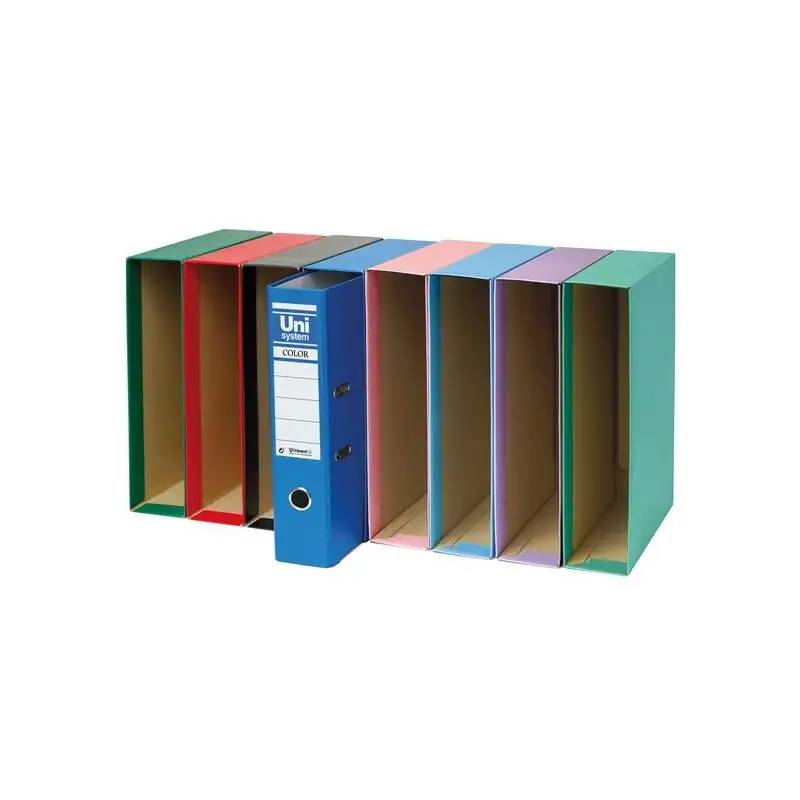 (92074) UNISYSTEM CAJETÍN PARA ARCHIVADOR PALANCA COLOR 65MM FOLIO AZUL