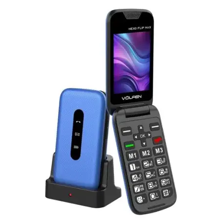 (NEXOFLIPMAX/BL) VOLFEN TELEFONO MOVIL NEXO FLIP TIPO CHONCHA CON BASE AZUL