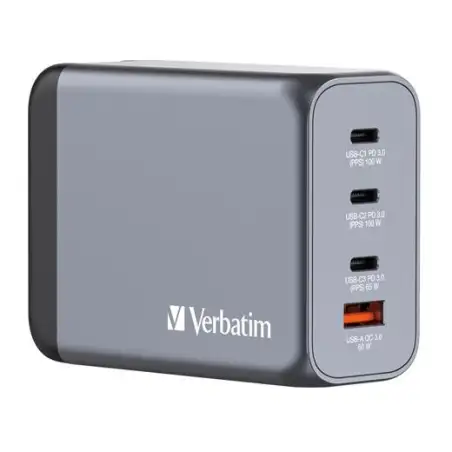(32204) VERBATIM GNC-200 CARGADOR PARED GAN 200W USB-A 3.0 Y 3XUSB-C 3.0