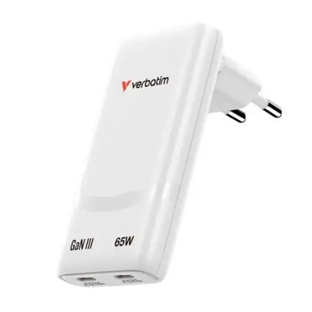 (32355) VERBATIM CARGADOR PARED GAN FOLD 'N' GO 65W 2XUSB-C 3.0 BLANCO