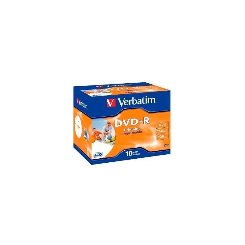 (43521) VERBATIM DVD-R 4.7GB AZO 16X / 10 PACK JEWEL CASE / PRINTABLE SURFACE