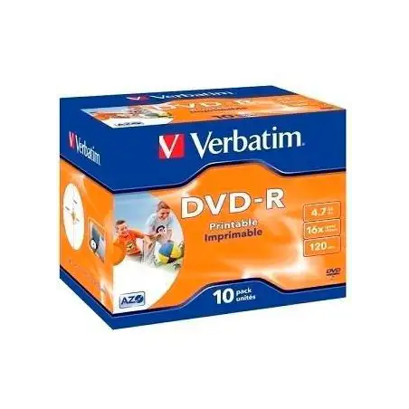 (43521) VERBATIM DVD-R 4.7GB AZO 16X / 10 PACK JEWEL CASE / PRINTABLE SURFACE