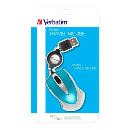 (49022) VERBATIM RATÓN GO MINI CABLE USB RETRÁCTIL 1000PPP ULTRAPORTÁTIL AZUL TURQUESA