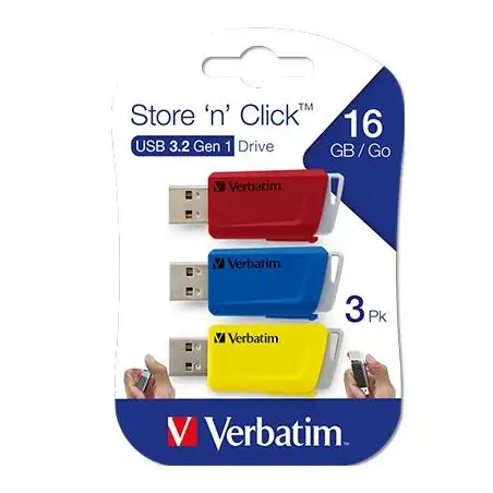 (49306) VERBATIM PENDRIVE STORE´N´CLICK 16GB USB 3.2 C/RANURA PARA COLGAR COLORES SURTIDOS -MULTIPACK 3U-