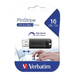 (49316) VERBATIM PENDRIVE PINSTRIPE 16GB HIGH SPEED RETRÁCTIL USB 3.2 NEGRO