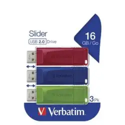 (49326) VERBATIM PENDRIVE SLIDER 16GB RETRÁCTIL USB 2.0 C/SURTIDOS -MULTIPACK 3U-