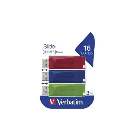 (49326) VERBATIM PENDRIVE SLIDER 16GB RETRÁCTIL USB 2.0 C/SURTIDOS -MULTIPACK 3U-