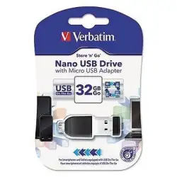 (49822) VERBATIM PENDRIVE NANO ON-THE-GO 32GB USB 2.0 OTG CON ADAPTADOR MICRO USB NEGRO