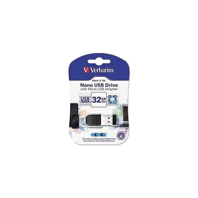 (49822) VERBATIM PENDRIVE NANO ON-THE-GO 32GB USB 2.0 OTG CON ADAPTADOR MICRO USB NEGRO
