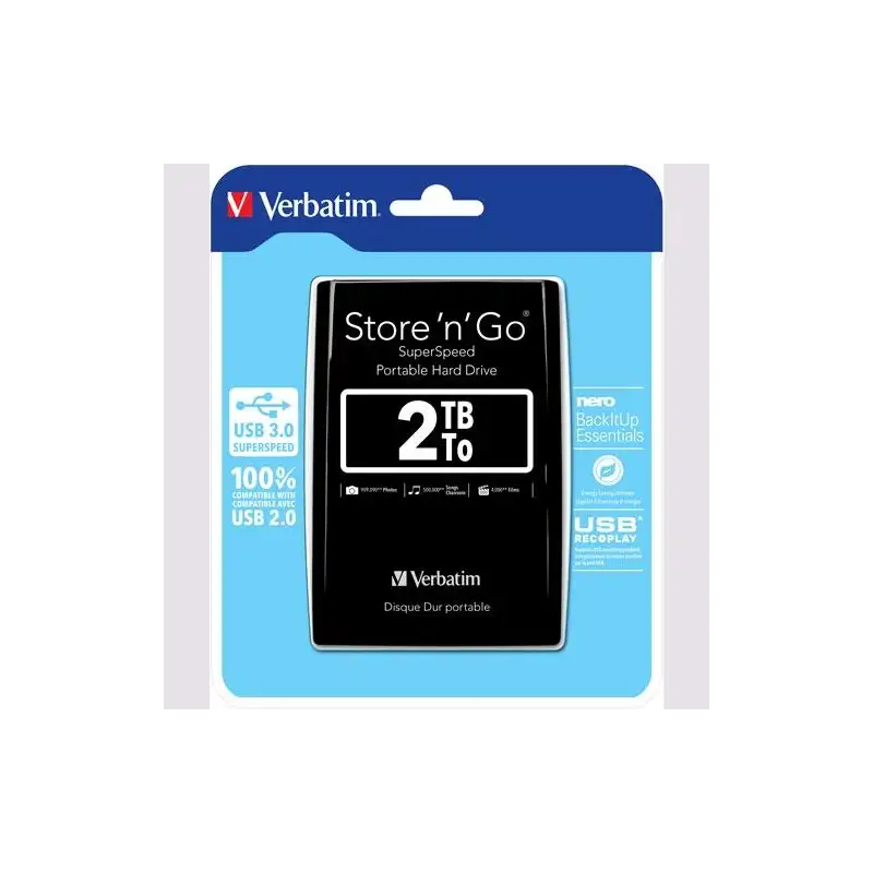 (53177) VERBATIM DISCO DURO PORTÁTIL STORE 'N' GO 2TB HDD 2.5" USB 3.0 NEGRO