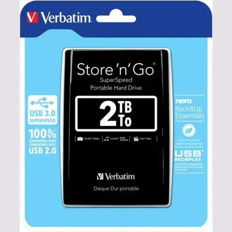 (53177) VERBATIM DISCO DURO PORTÁTIL STORE 'N' GO 2TB HDD 2.5" USB 3.0 NEGRO