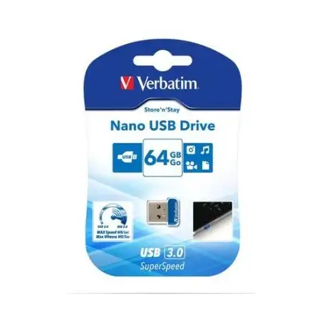 (98711) VERBATIM PENDRIVE NANO STORE'N'STAY 64GB SUPER SPEED USB 3.0 AZUL