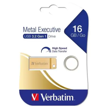 (99104) VERBATIM PENDRIVE METAL EXECUTIVE 16GB C/RANURA PARA COLGAR Y LLAVERO USB 3.2 GOLD