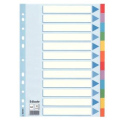 (100194) ESSELTE SEPARADORES MULTITALADRO CARTÓN 12 POSICIONES A4 ÍNDICE COLORES