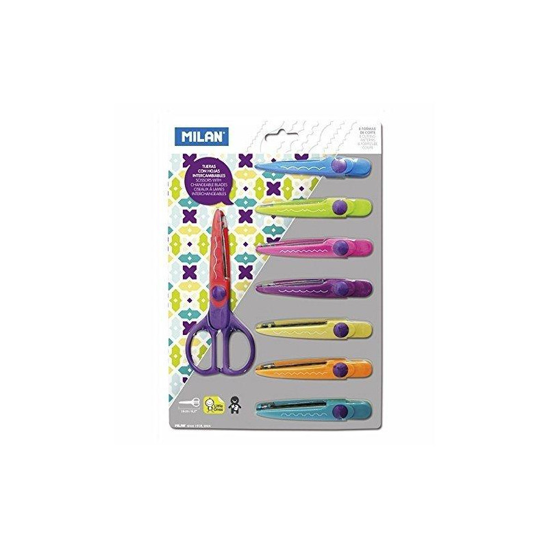 (14930908) MILAN TIJERAS AMBIDIESTROS CORTE EN ZIG ZAG SIMÉTRICAS 8 HOJAS INTERCAMBIABLES BLISTER C/SURTIDOS