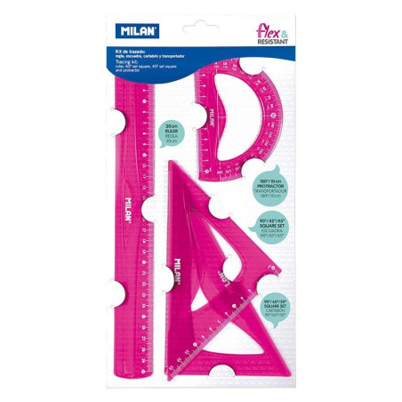 (359801P) MILAN REGLAS FLEX&RESISTANT 30CM ROSA TRANSLUCIDO KIT DE 4 PIEZAS