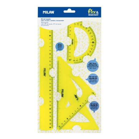 (359801Y) MILAN REGLAS FLEX&RESISTANT 30 CM AMARILLO TRANSLUCIDO KIT 4 PIEZAS