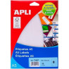 (07107) APLI ETIQUETAS ADHESIVAS 105X148MM MANUAL/IMPRESIÓN C/RECTOS 2 X 15H BLANCO