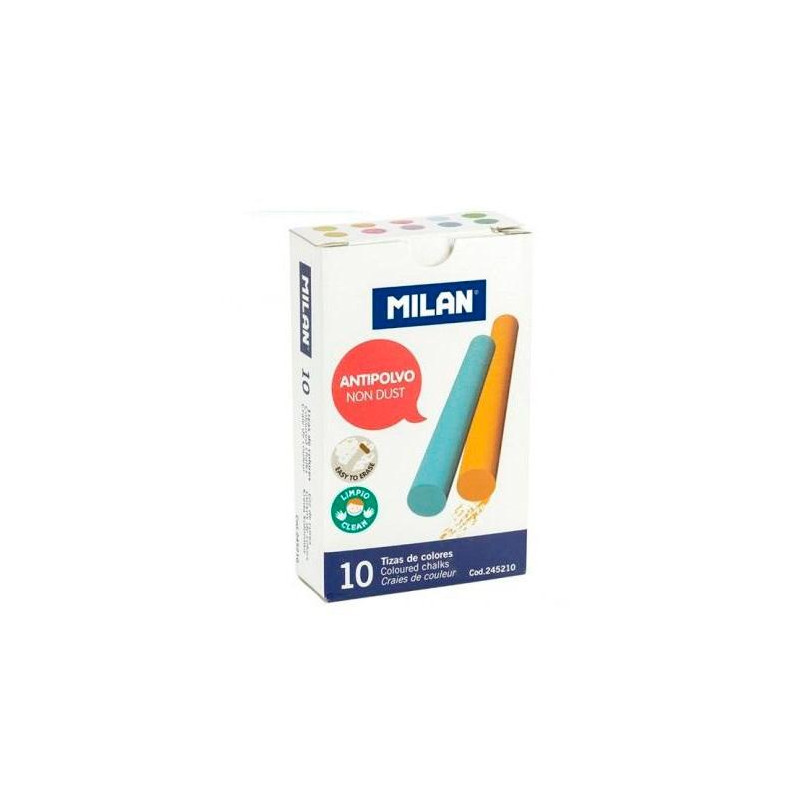 (245210) MILAN TIZAS COLOR ANTIPOLVO CARBONATO CÁLCICO CAJA DE 10