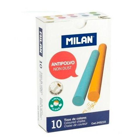 (245210) MILAN TIZAS COLOR ANTIPOLVO CARBONATO CÁLCICO CAJA DE 10