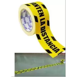(41574) CINTA DE SEÑALIZACIÓN ADHESIVA 72MM X 25METROS AMARILLO/NEGRO "MANTENGA LA DISTANCIA"