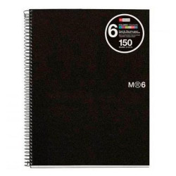 (MR2824) MIQUELRIUS CUADERNO ESPIRAL 150H A4 5X5MM 70GR 4 TALADROS MICROPERFORADO 6 BANDAS COLOR TAPA PP NEGRO