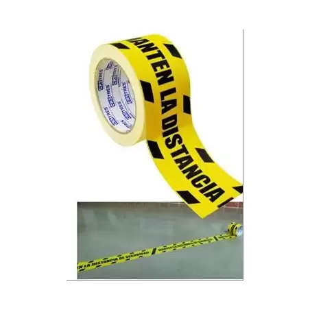 (41574) CINTA DE SEÑALIZACIÓN ADHESIVA 72MM X 25METROS AMARILLO/NEGRO "MANTENGA LA DISTANCIA"