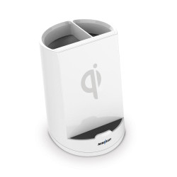 (MB-PWCUP) MNIBATT CARGADOR INALÁMBRICO QI DE SOBREMESA COLOR BLANCO - DISEÑO DE LAPICERO - DOS BOBINAS DE INDUCCIÓN DE 10W