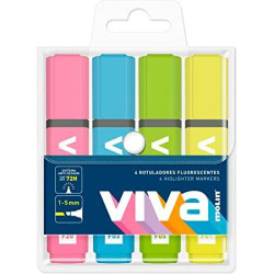 (RTF240-04W) MOLIN MARCADOR FLUORESCENTE VIVA C/SURTIDOS BLÍSTER 4 UD