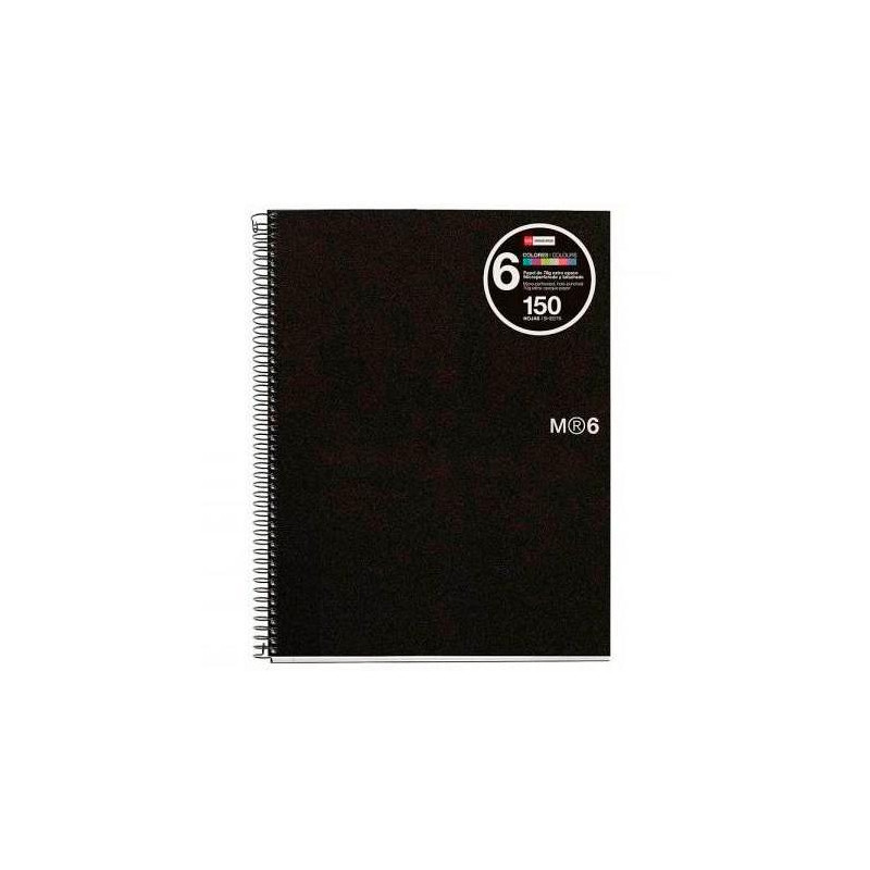 (MR2824) MIQUELRIUS CUADERNO ESPIRAL 150H A4 5X5MM 70GR 4 TALADROS MICROPERFORADO 6 BANDAS COLOR TAPA PP NEGRO